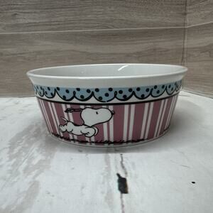 Gibson Peanuts Snoopy Pink Stripes Pet Bowl, 5” Diameter